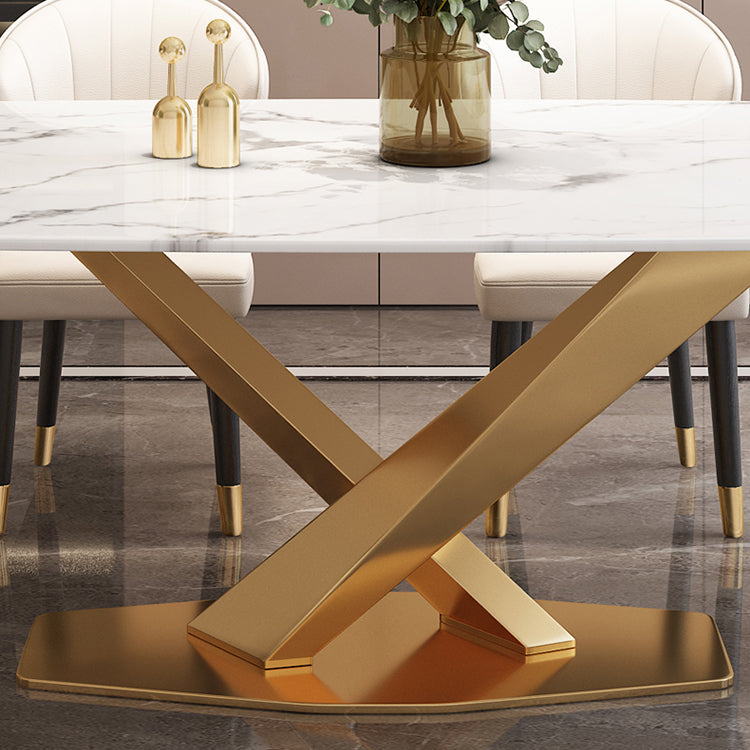 Modern Rectangle Sintered Stone Dining Table for 4/6 with Metal Base Dining Set for Restaurant