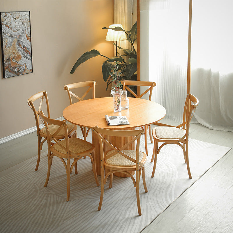 Modern Wood Table Set of 5/7 with Round Table Dining Set with Cross Back Chairs
