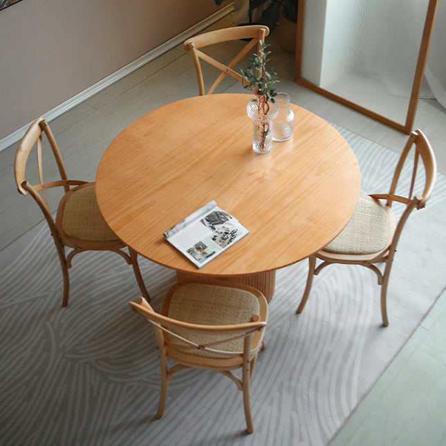 Modern Wood Table Set of 5/7 with Round Table Dining Set with Cross Back Chairs