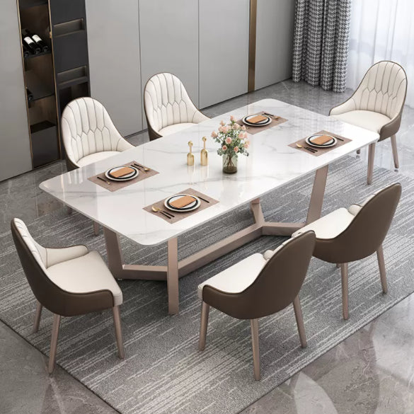 Standard Marble Top Dining Set with Metallic Legs Base for Dining Furniture