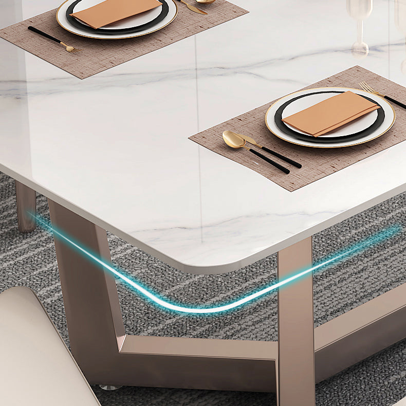 Standard Marble Top Dining Set with Metallic Legs Base for Dining Furniture