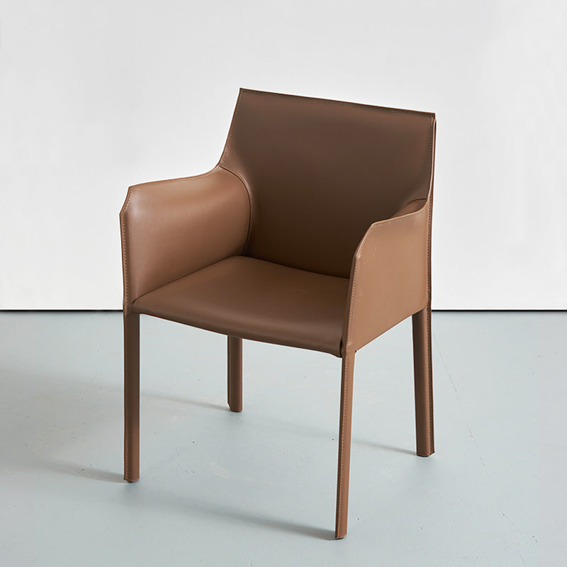 Contemporary Dining Chair 24'' Wide Arm Chair with Solid Back and 4 Metal Legs for Home Use