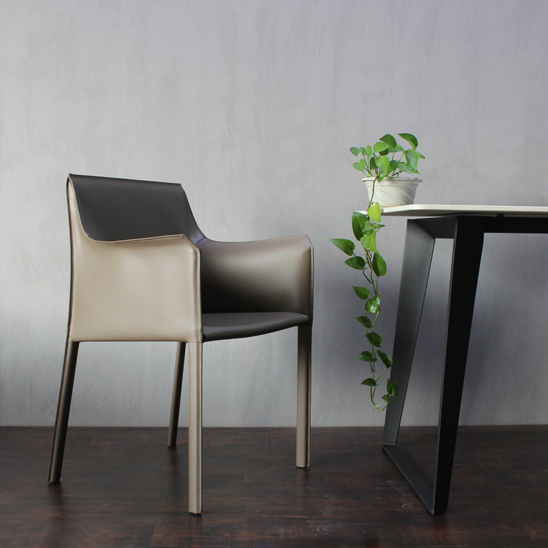 Contemporary Dining Chair 24'' Wide Arm Chair with Solid Back and 4 Metal Legs for Home Use