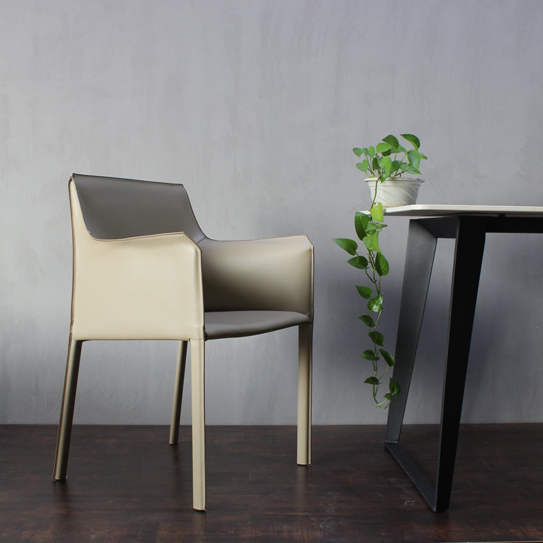 Contemporary Dining Chair 24'' Wide Arm Chair with Solid Back and 4 Metal Legs for Home Use