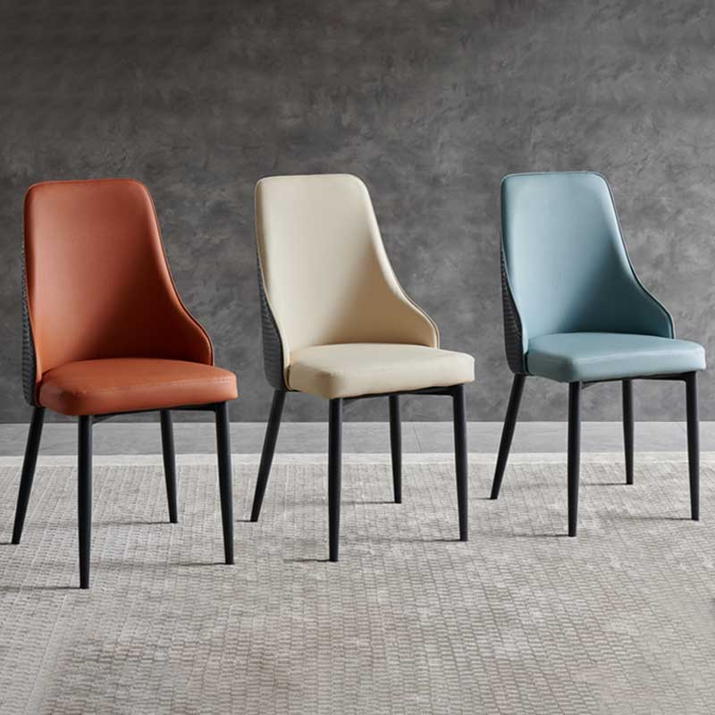 Industrial Dining Chair with 4 Black Metal Legs Solid Back Chair for Home Use