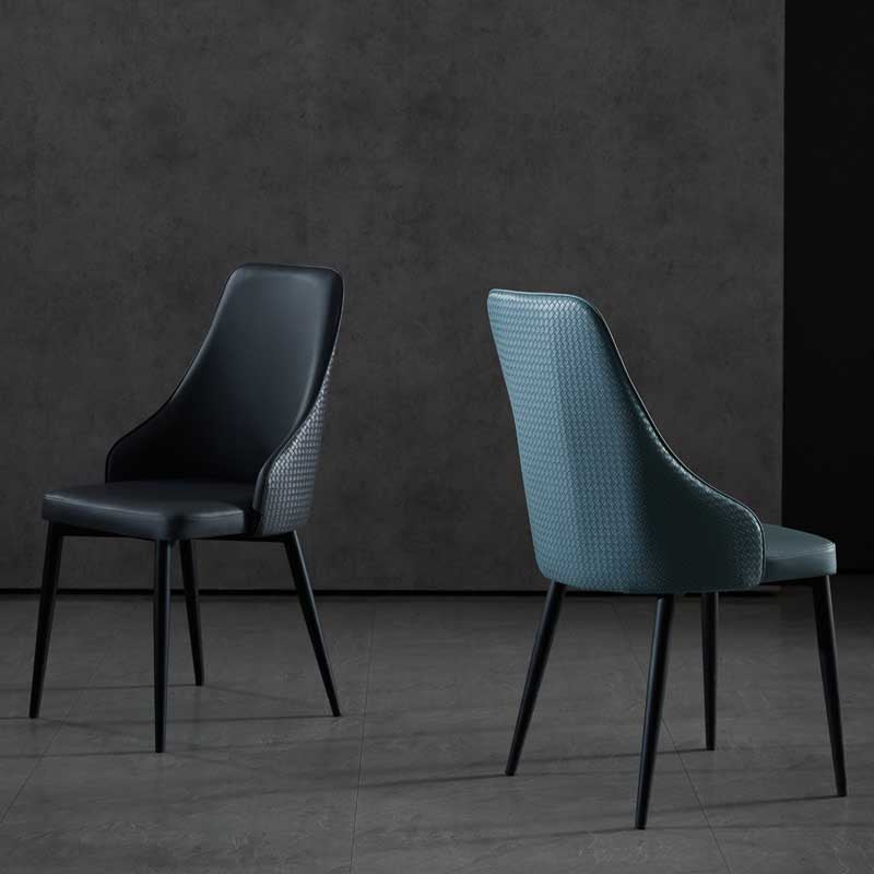 Industrial Dining Chair with 4 Black Metal Legs Solid Back Chair for Home Use