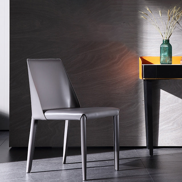 Leather Contemporary Style Chair Home Side Dining Room Chair with Metal Legs