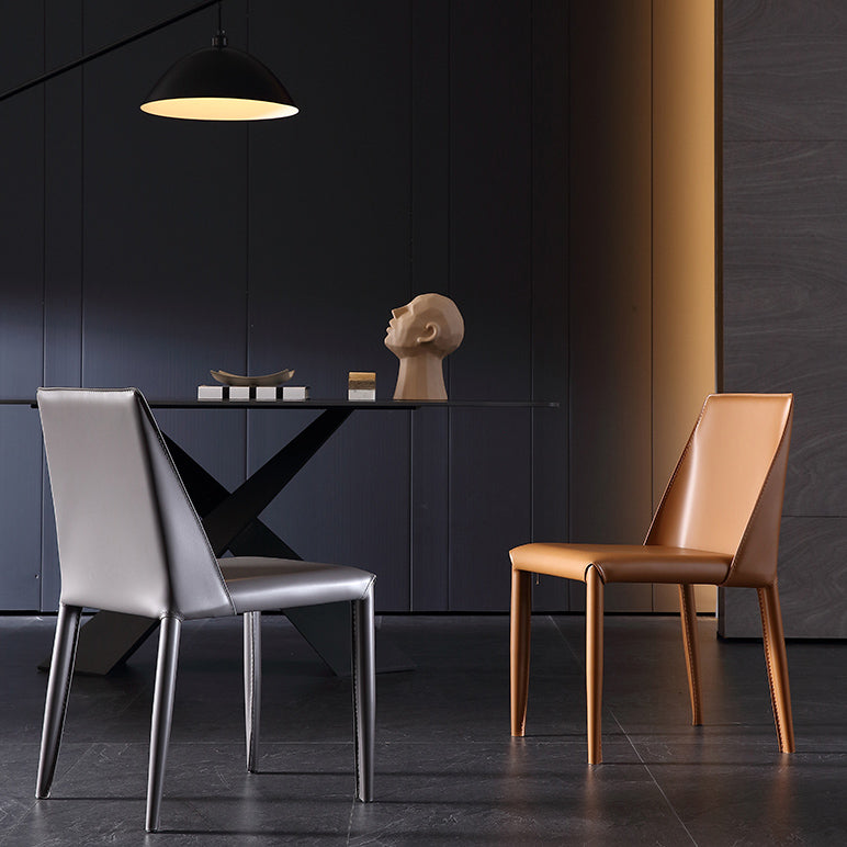 Leather Contemporary Style Chair Home Side Dining Room Chair with Metal Legs