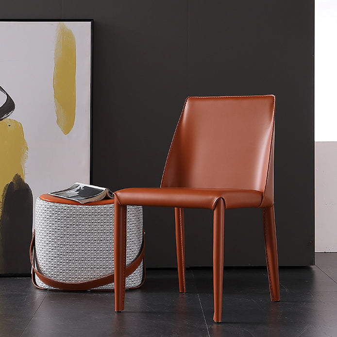 Leather Contemporary Style Chair Home Side Dining Room Chair with Metal Legs