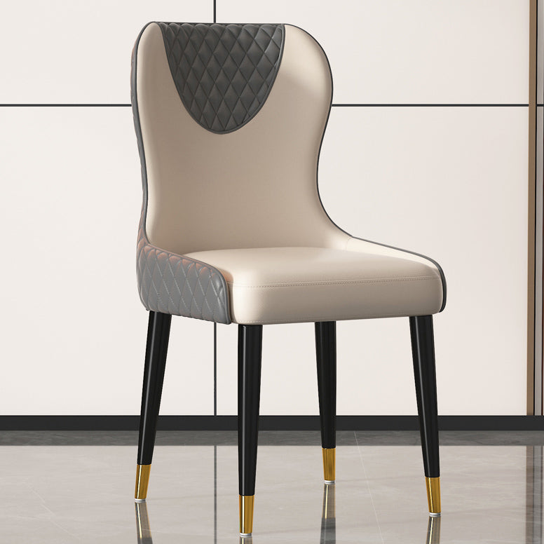 Modern Style Leather Chair Armless Parsons Chair with Wooden Legs for Kitchen