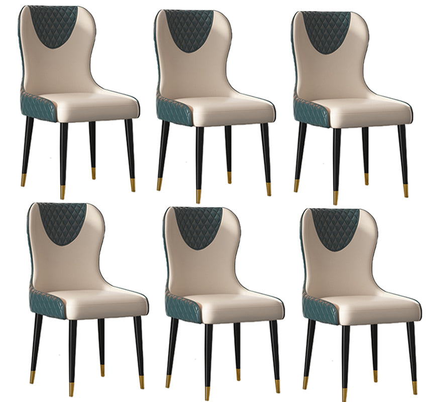 Modern Style Leather Chair Armless Parsons Chair with Wooden Legs for Kitchen