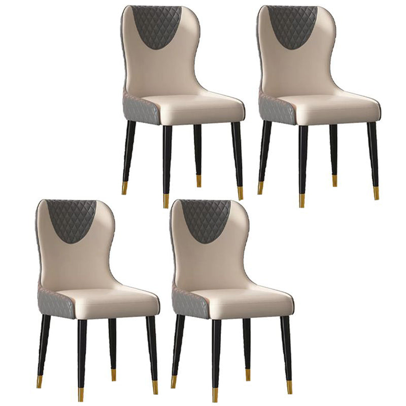 Modern Style Leather Chair Armless Parsons Chair with Wooden Legs for Kitchen