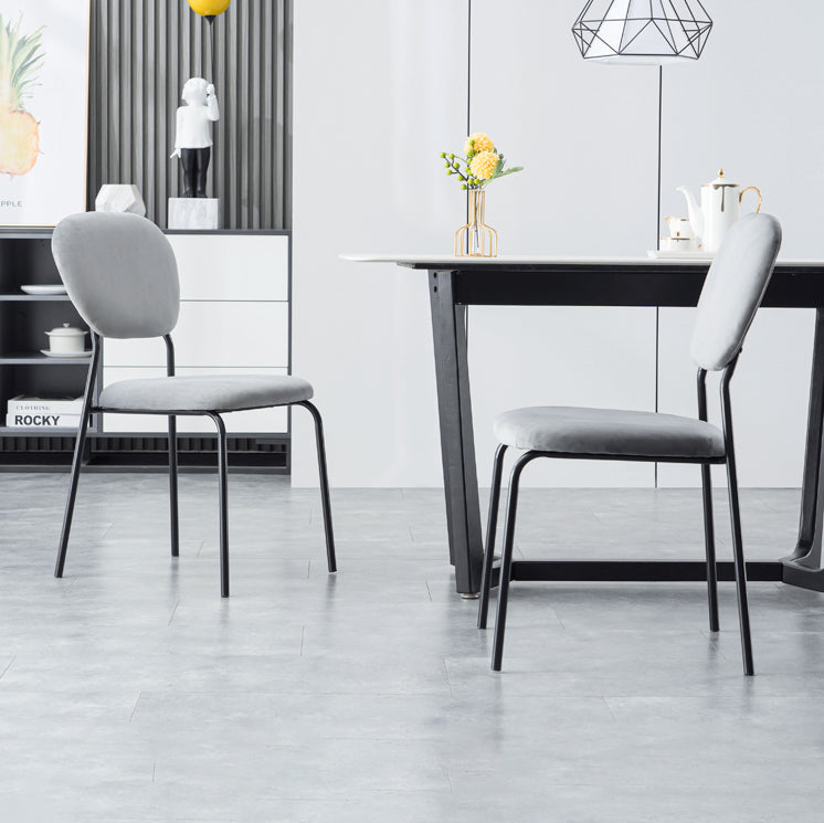 Chaise d'appoint rembourrée sans accoudoirs, chaises de salle à manger à dossier ouvert avec pieds en métal noir