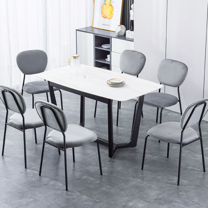 Chaise d'appoint rembourrée sans accoudoirs, chaises de salle à manger à dossier ouvert avec pieds en métal noir
