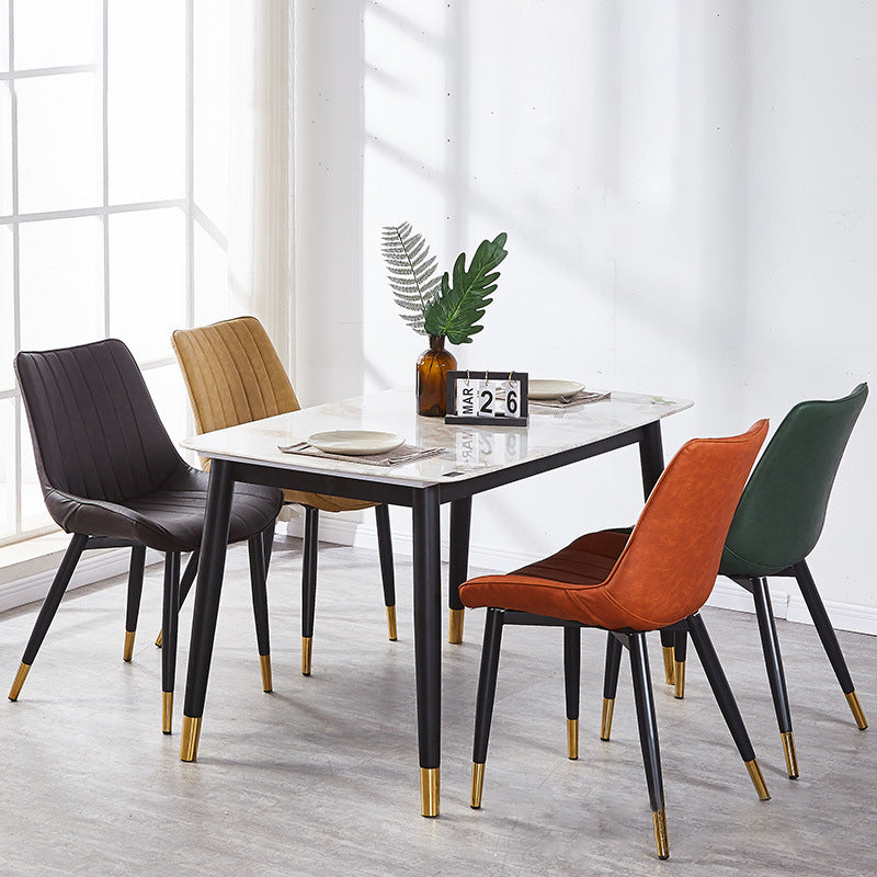 Contemporary Kitchen Dining Side Chair Leather Solid Back Chairs with Metal Legs