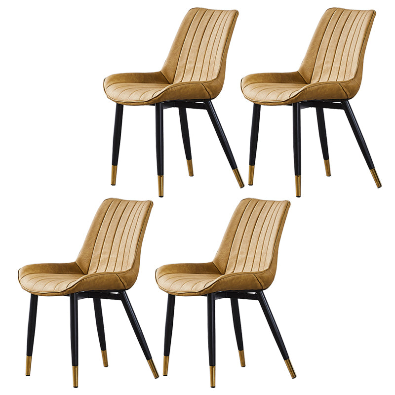 Contemporary Kitchen Dining Side Chair Leather Solid Back Chairs with Metal Legs