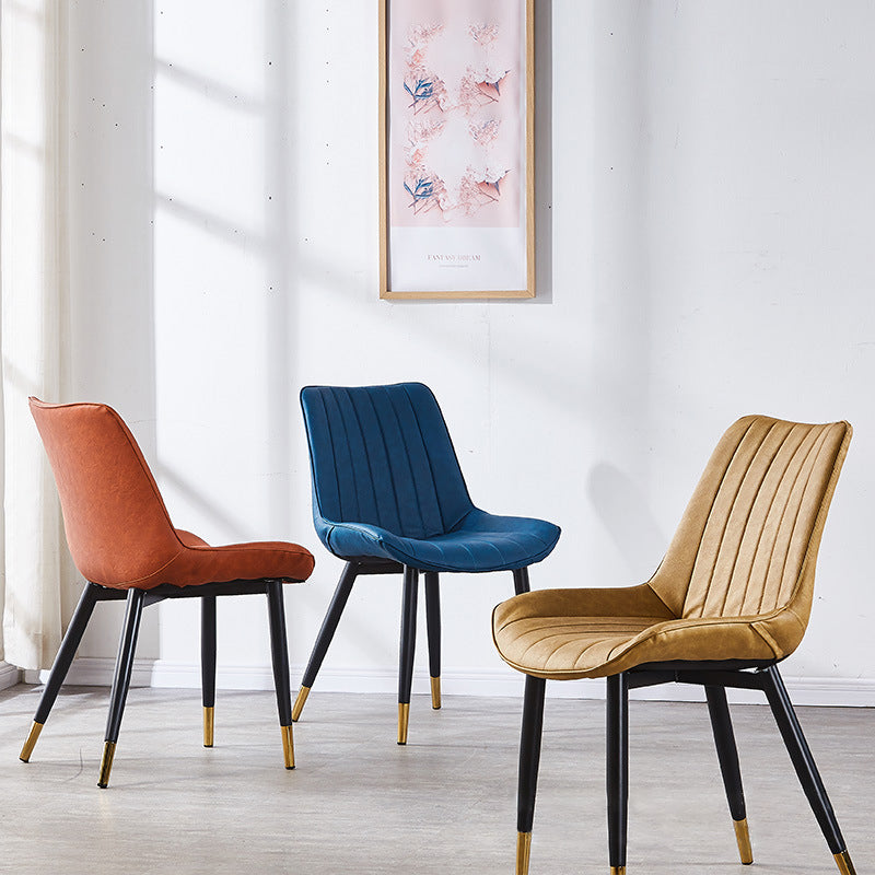 Contemporary Kitchen Dining Side Chair Leather Solid Back Chairs with Metal Legs