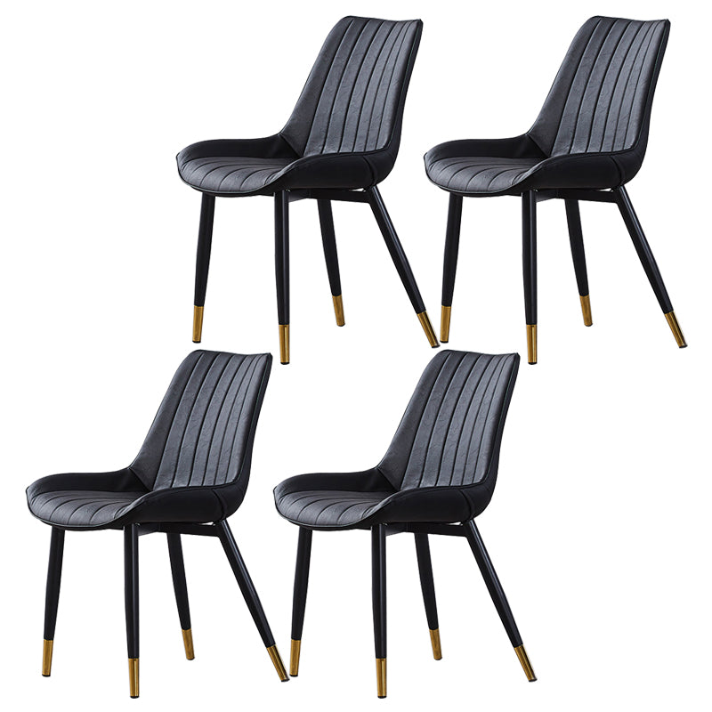 Contemporary Kitchen Dining Side Chair Leather Solid Back Chairs with Metal Legs