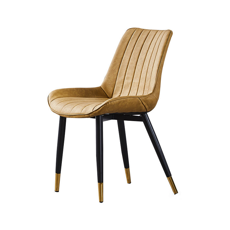 Contemporary Kitchen Dining Side Chair Leather Solid Back Chairs with Metal Legs