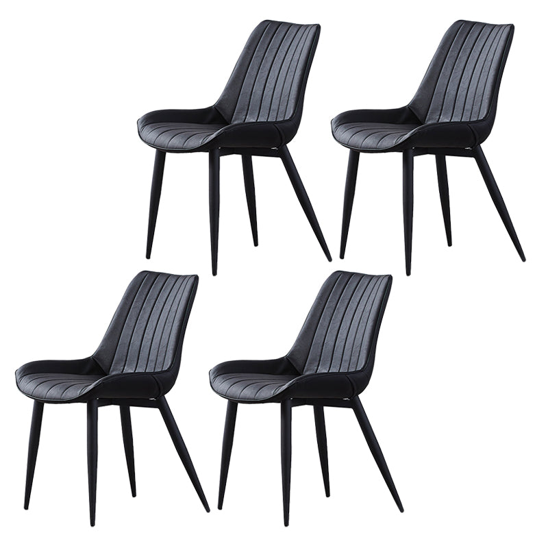 Contemporary Kitchen Dining Side Chair Leather Solid Back Chairs with Metal Legs