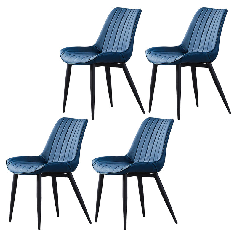 Contemporary Kitchen Dining Side Chair Leather Solid Back Chairs with Metal Legs