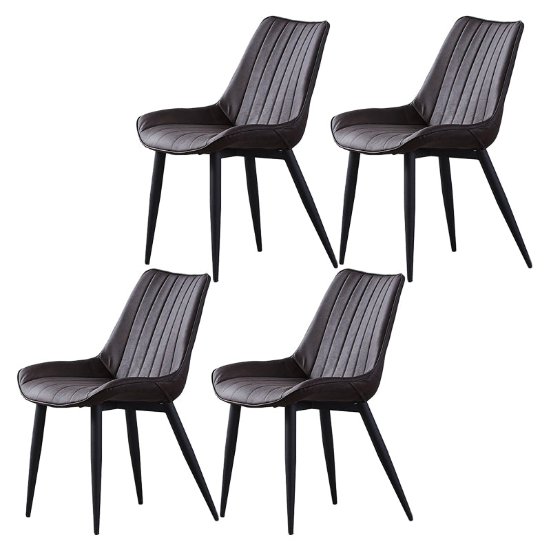 Contemporary Kitchen Dining Side Chair Leather Solid Back Chairs with Metal Legs