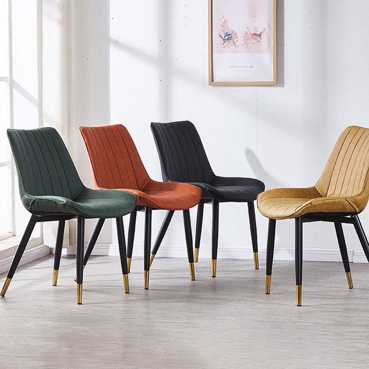 Contemporary Kitchen Dining Side Chair Leather Solid Back Chairs with Metal Legs