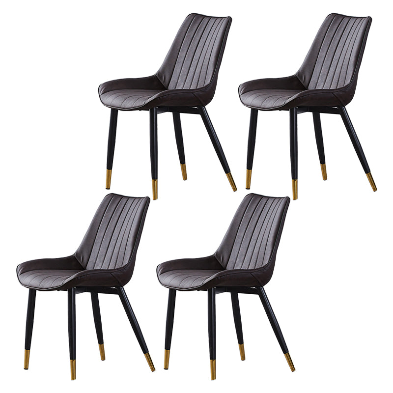 Contemporary Kitchen Dining Side Chair Leather Solid Back Chairs with Metal Legs