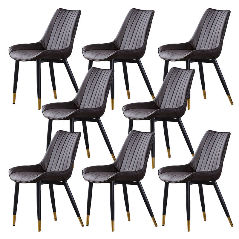 Contemporary Kitchen Dining Side Chair Leather Solid Back Chairs with Metal Legs