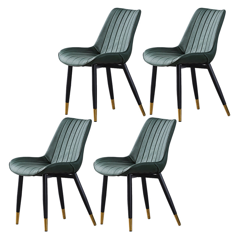 Contemporary Kitchen Dining Side Chair Leather Solid Back Chairs with Metal Legs