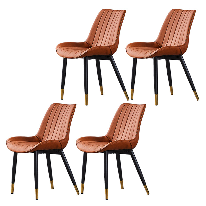 Contemporary Kitchen Dining Side Chair Leather Solid Back Chairs with Metal Legs