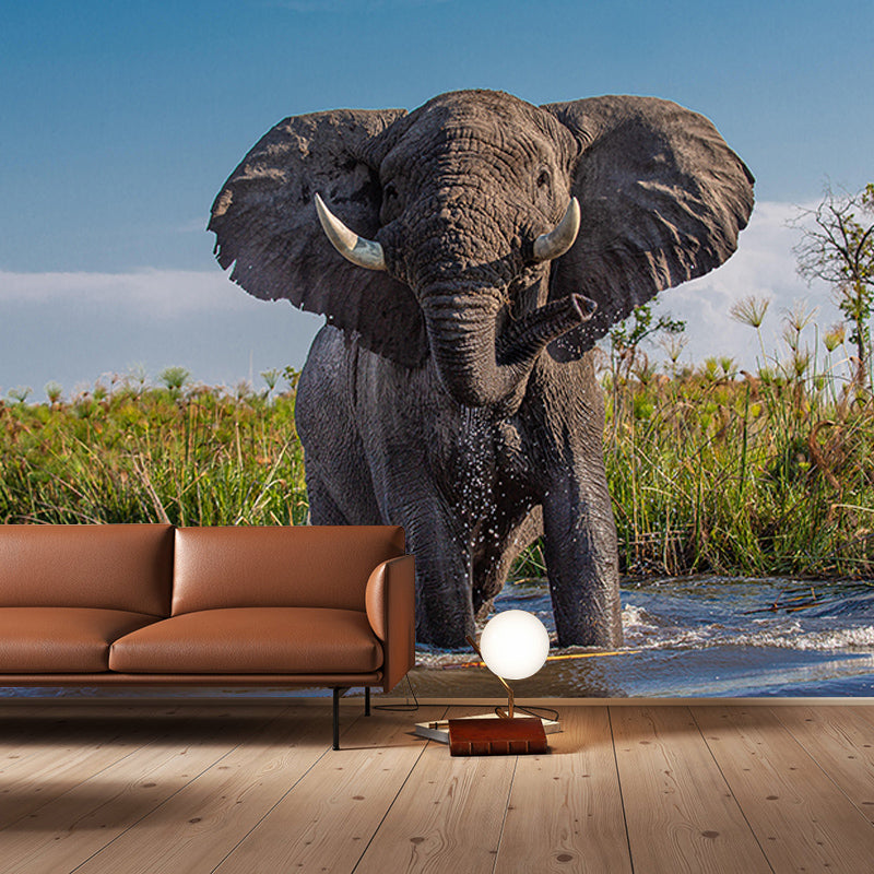 Contemporary Huge Elephant Mural Stain Resistant Wall Art for Living Room