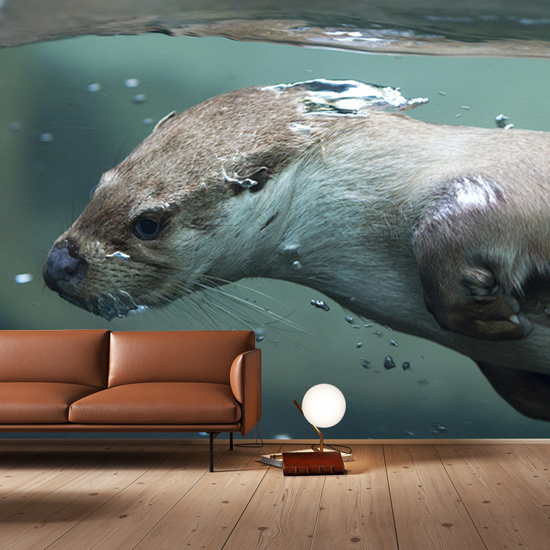 Lovely Otter Mural Wallpaper Photography Horizontal Wall Decor for Home