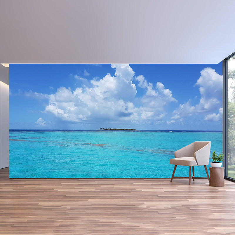 Contemporary Blue Sea Mural Soft Color Stain Resistant Wall Art for Living Room