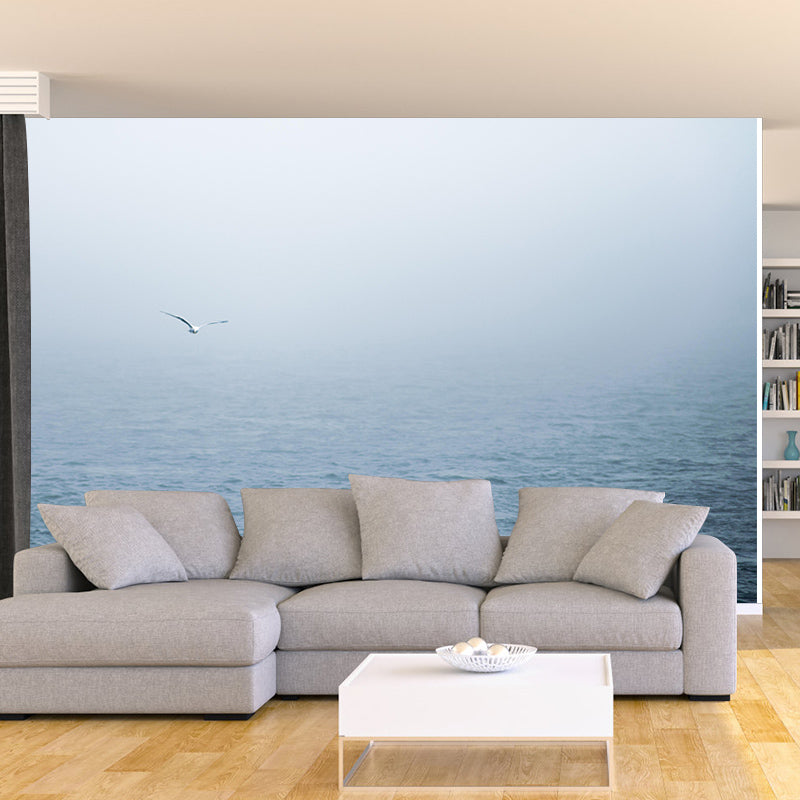 Contemporary Blue Sea Mural Soft Color Stain Resistant Wall Art for Living Room