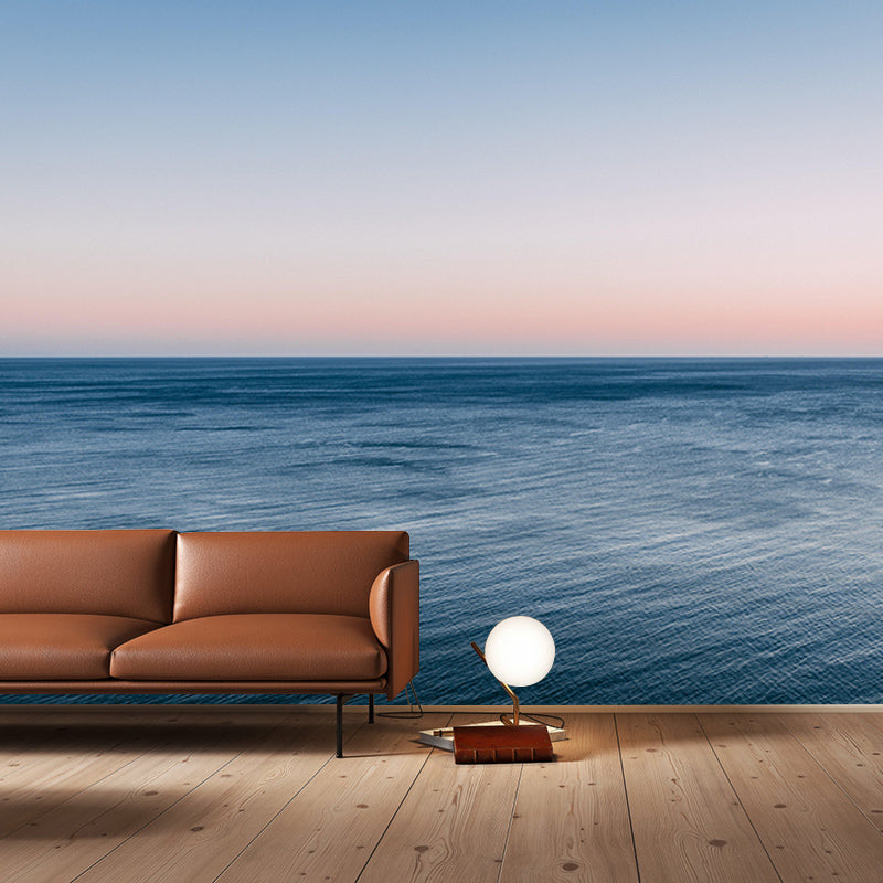 Customized Blue Sea Mural Stain Resistant Soft Color Wall Art for Bathroom