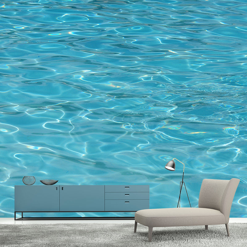 Customized Blue Sea Mural Stain Resistant Soft Color Wall Art for Bathroom