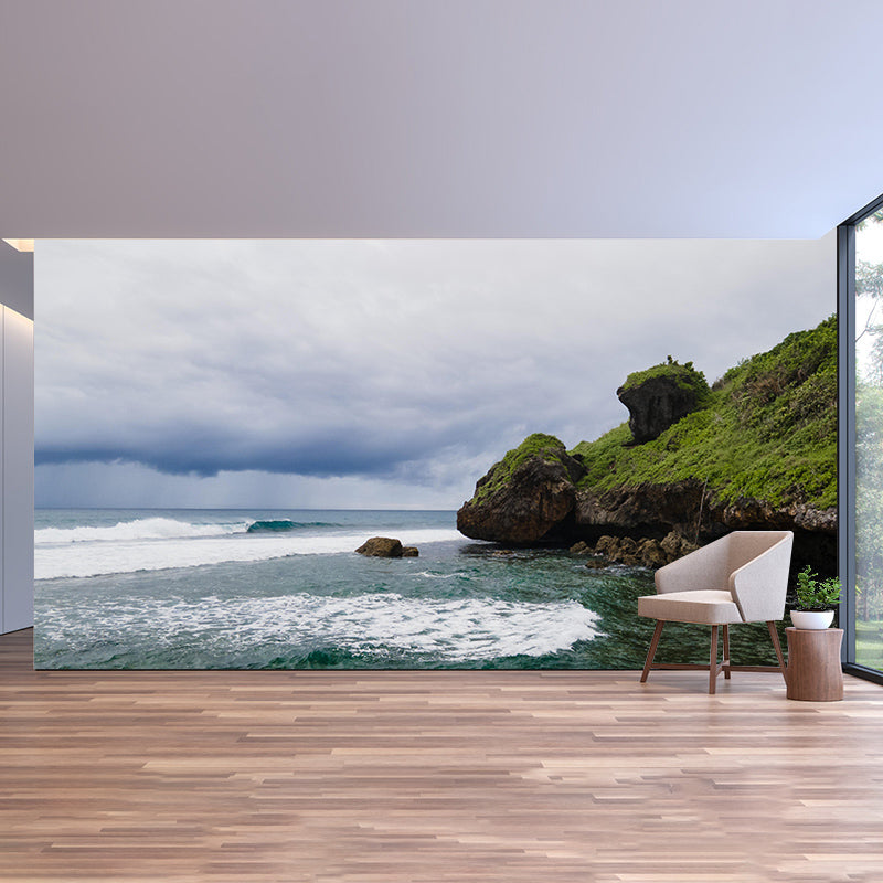 Customized Endless Sea Mural Stain Resistant Soft Color Wall Art for Bathroom