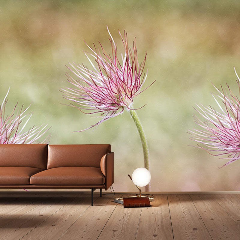 Pulsatilla Flower Wall Decor Mural Moisture Resistant Living Room Wall Covering