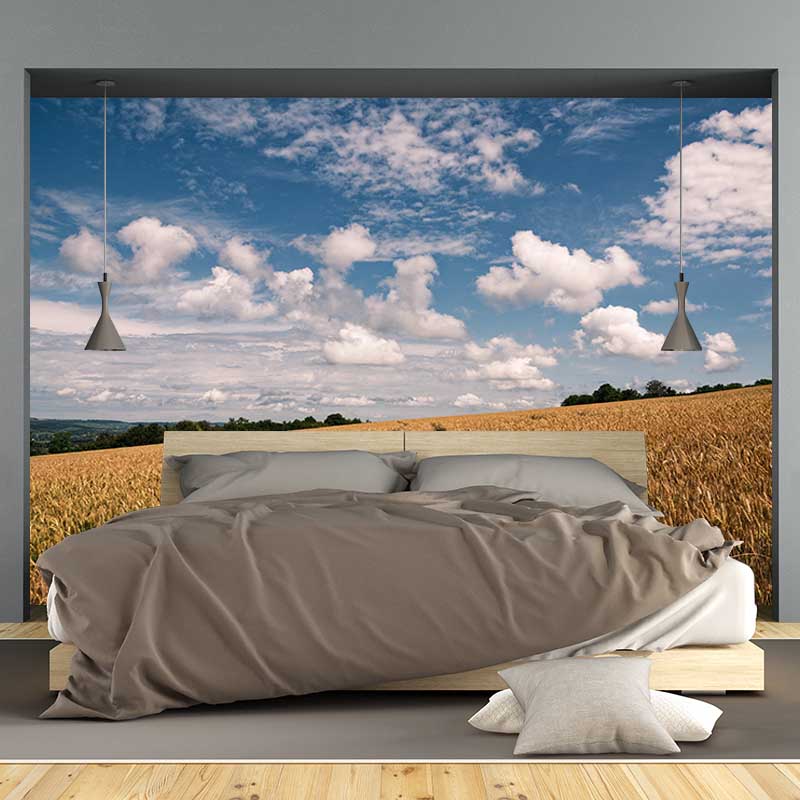 Wheat Field Mural Wallpaper Photography Horizontal Fabric Wall Decor for Home