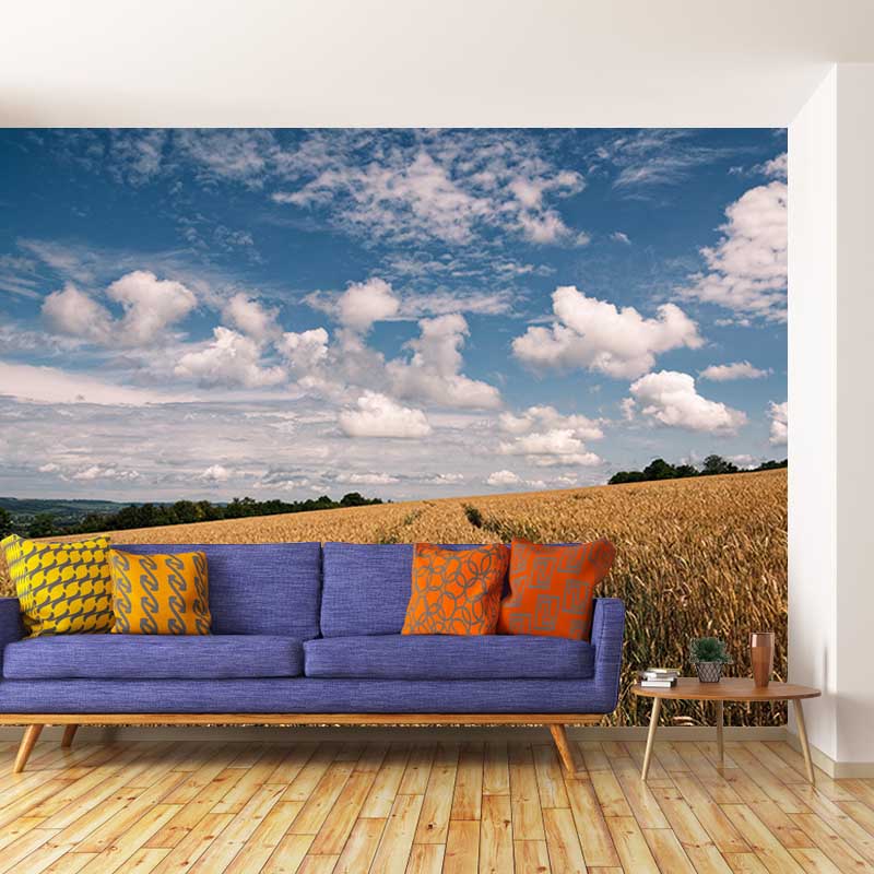 Wheat Field Mural Wallpaper Photography Horizontal Fabric Wall Decor for Home