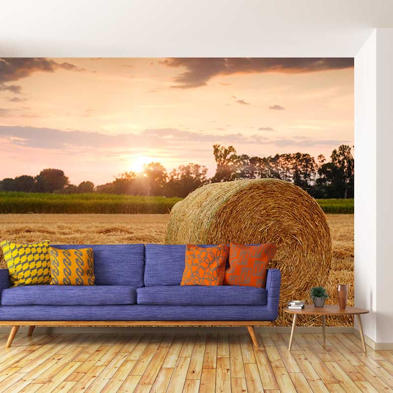 Wheat Field Mural Wallpaper Photography Horizontal Fabric Wall Decor for Home