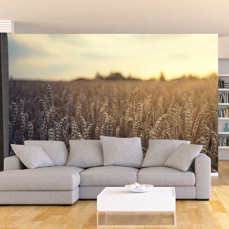 Customized Wheat Field Mural Stain Resistant with Plump Ears of Wheat Pattern for Dining Room