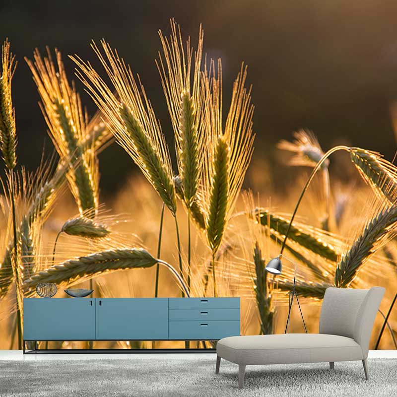 Customized Wheat Field Mural Stain Resistant with Plump Ears of Wheat Pattern for Dining Room