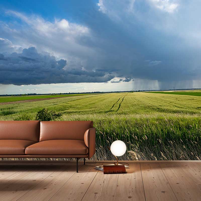 Customized Green Wheat Ears Mural Stain Resistant Wall Art for Dining Room