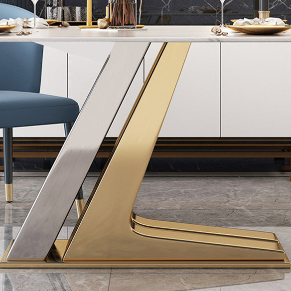 Scandinavian Metal Base Textured Dining Table Rectangle Formal Dinette Set for Home