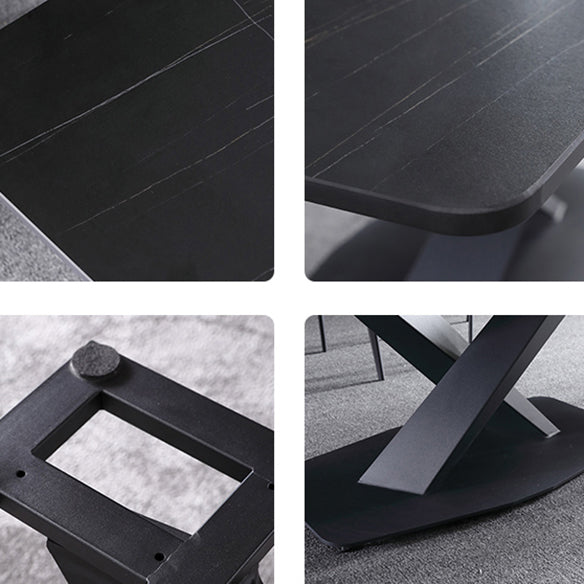 Minimalist Sintered Stone Dining Room Set Fixed Dining Set with Rectangle Table for Home Use