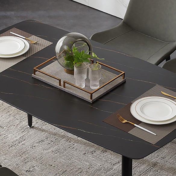 Modern Kitchen Black Sintered Stone Furniture of Standard Height Formal Dining Room Table Set