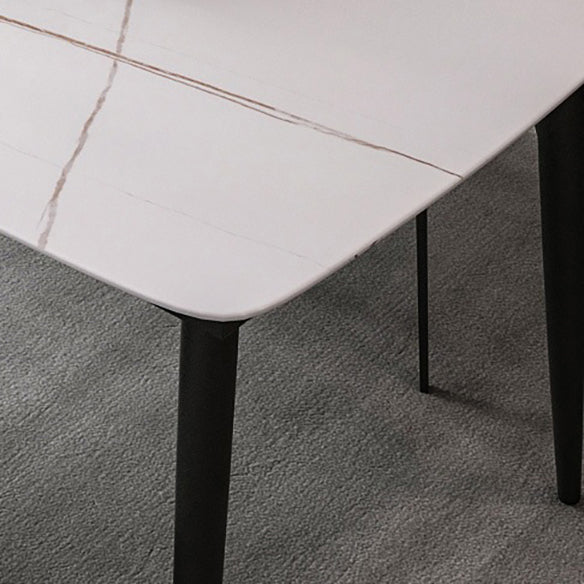 Modern Style Sintered Stone Dining Table with White Rectangle Shape Table and 4 Legs Base