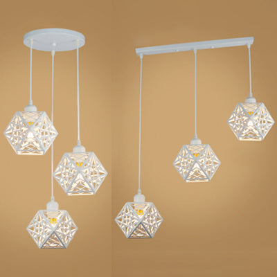 Loft Industrial Faceted Cage Anhängerlampe 3 Lichter Metallic Hanging Light mit einstellbarem Kabel in Weiß